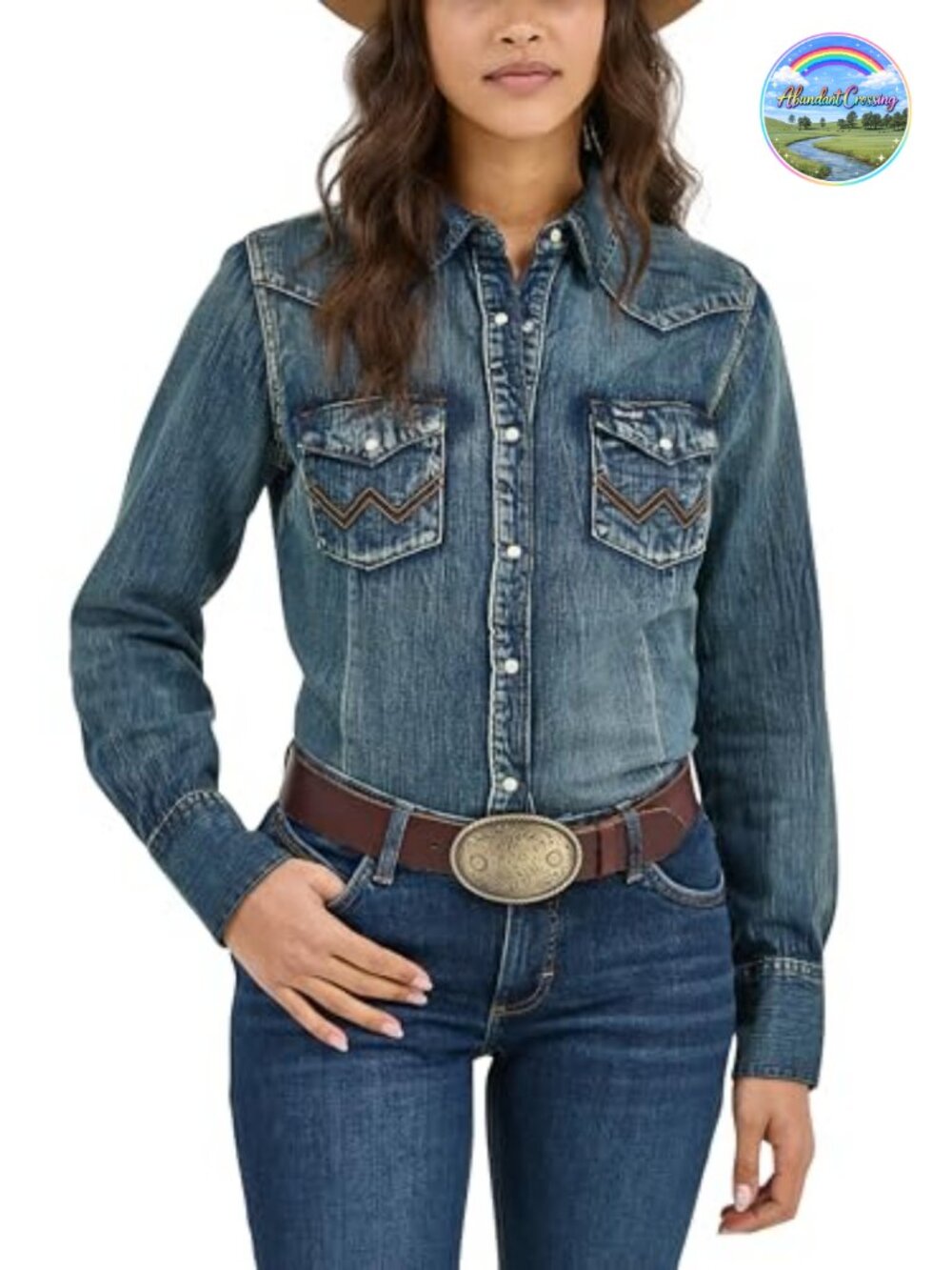 Wrangler Women's Long Sleeve Snap Denim Western Work Shirt